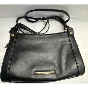 Steve Madden Black Crossbody Shoulder Bag Gold Hardware Faux Leather Purse